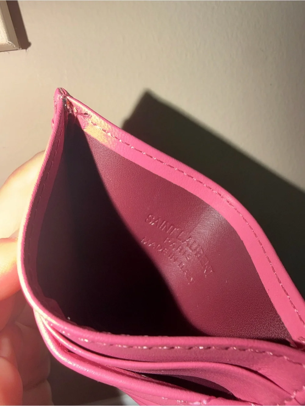 Saint Laurent Rose Pink Quilted Card Case with Gold YSL Emblem